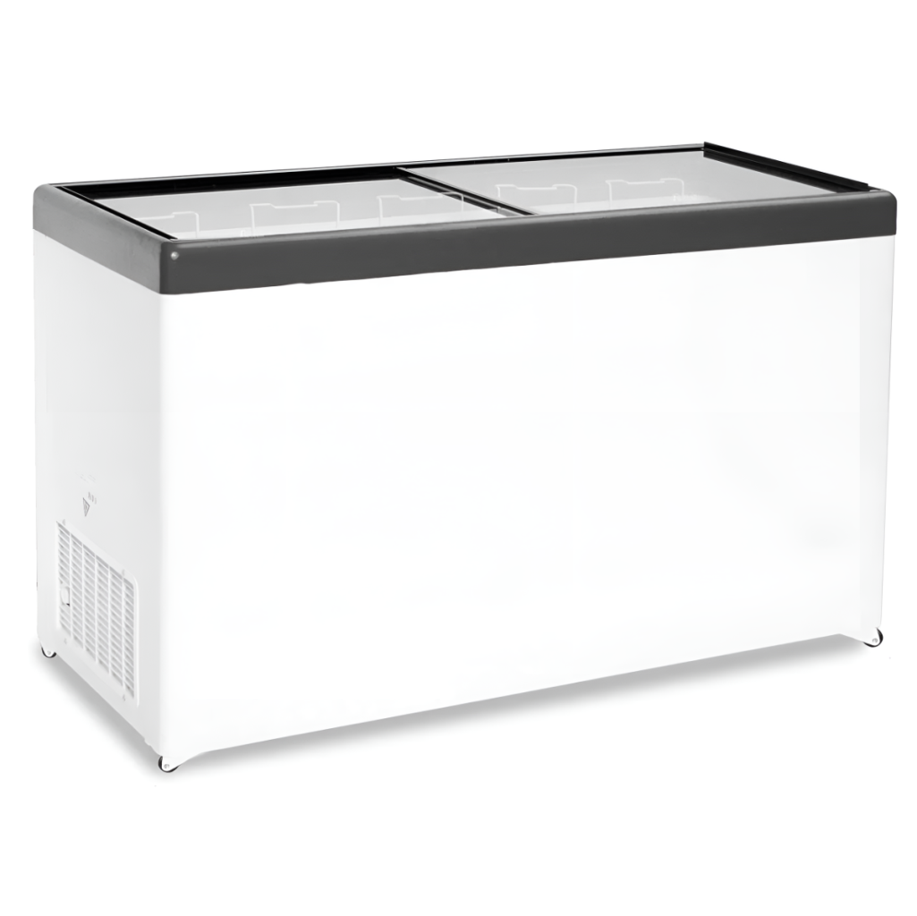 Ларь морозильный с прямым стеклом CRYSPI ЛВН 500 П (СF 500FQ) серый без корзин