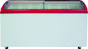 Ларь морозильный с гнутым стеклом CRYSPI ЛВН 500 Г (CF 500CQ) красный без корзин