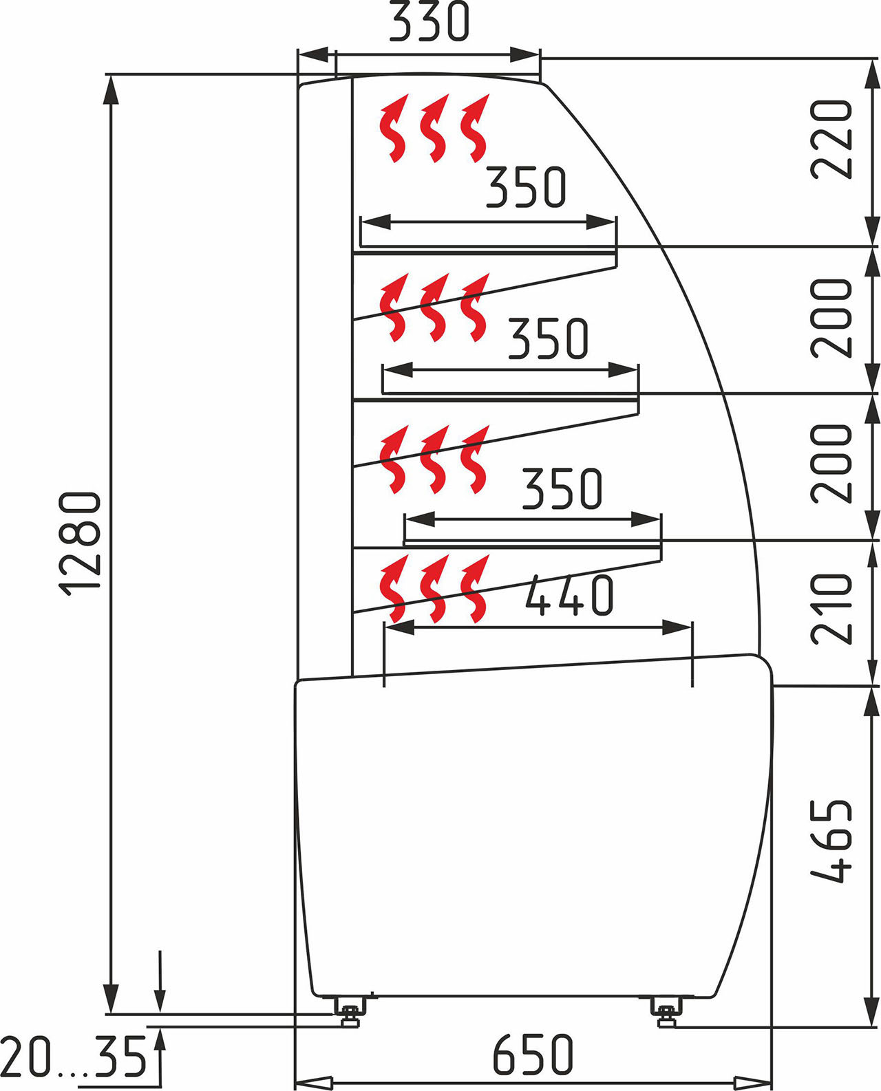 Витрина кондитерская Carboma K70 ВХСт-0,9д (K70 SH 0,9-1 LIGHT FLANDRIA) тепловая - Изображение 10